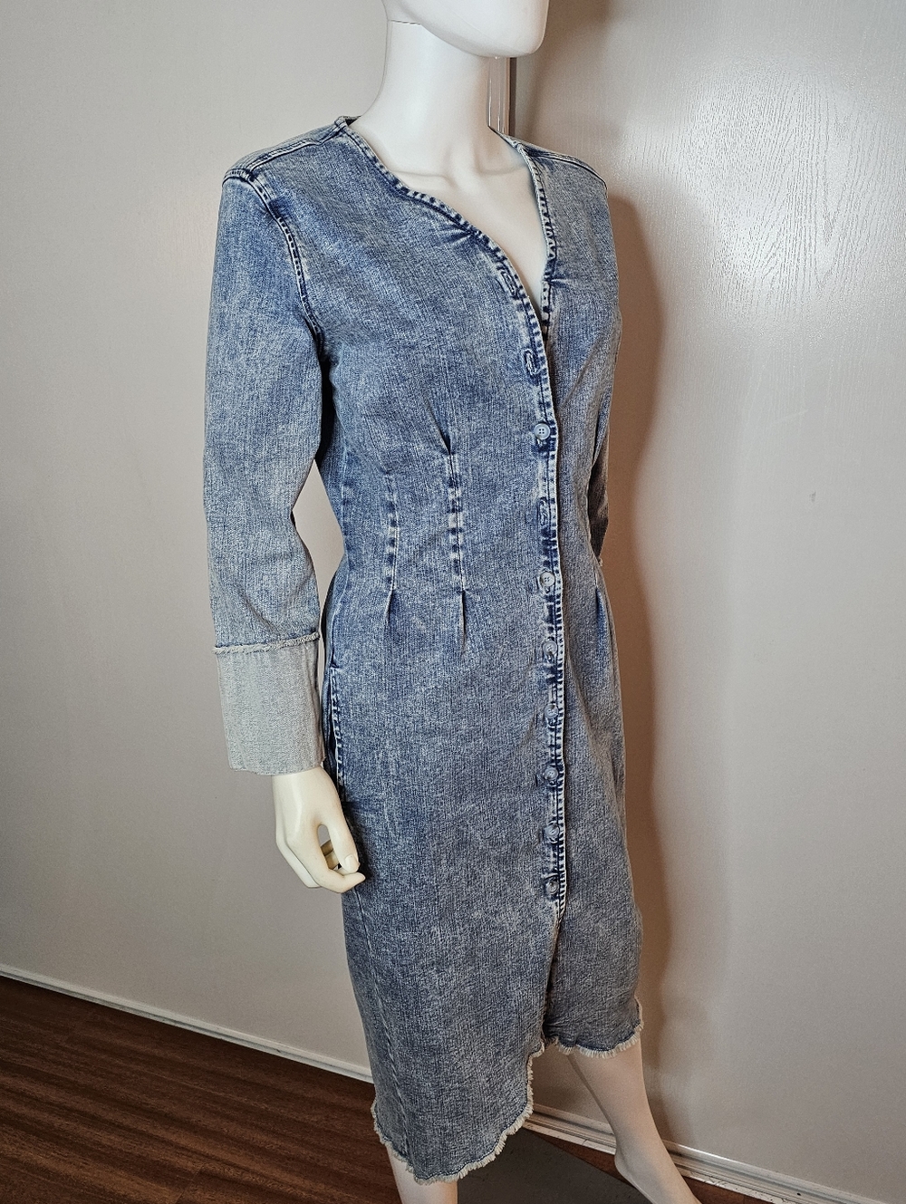 VTG Wash Lab Denim-Effect Long Sleeve Midi Dress - Hannah Blue Size M 96% Cotton - Picture 5 of 14